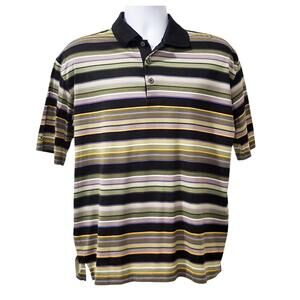Bugatchi Polo Shirt Mens Size Medium Striped Egyptian Cotton Multi-Colored